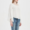 off-shoulder loose fit blouse for girls with large bell flared sleeves white rayon soft women blouse with ruffles